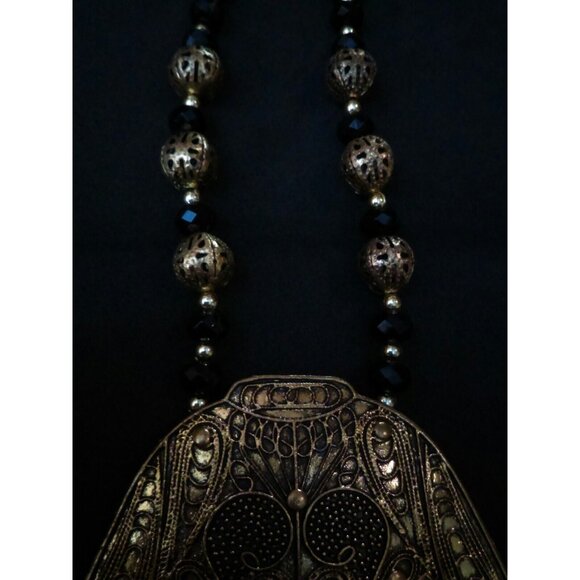 Double Purpose Big Traditional Dress Pendant Statement Necklace & Pin Beaded - Picture 12 of 12